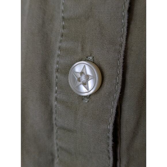 Converse Womens Medium Blouse Button Up 3/4 Sleeve Army Olive Green One Star Top - Picture 8 of 16